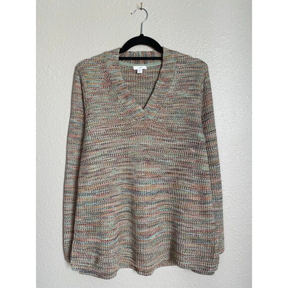 J. Jill Multi Color Cotton Blend Knit V-Neck Tunic Sweater - Picture 2 of 9